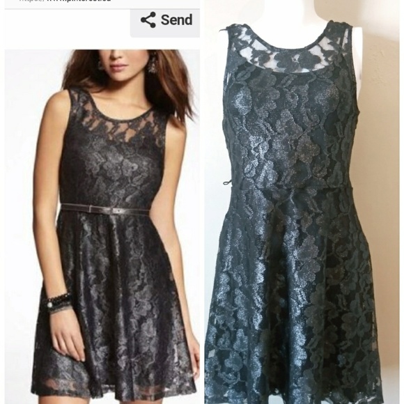 Express Dresses & Skirts - Express Black Silver Lace Little Black Dress